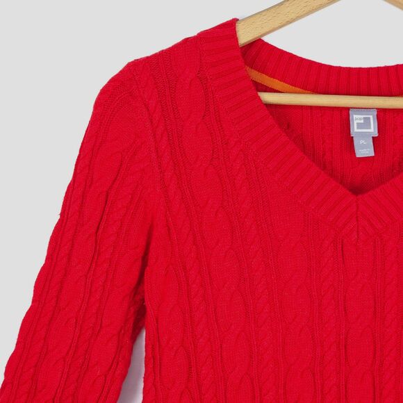 Chunky Cable Knit Sweater Women Petite Large VNeck Cozy Pullover Casual JCPenney - Picture 9 of 16